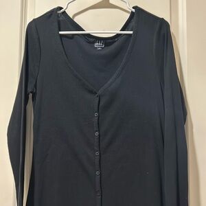 Like New! GAP women ribbed button down Long Sleeve dress semi sheer size M black
